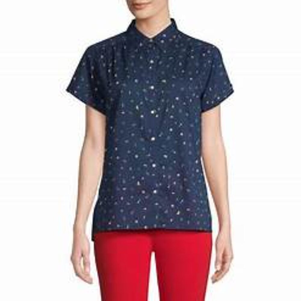 St John's Bay Women's 100% Cotton Top Blouse Navy Fruits Size XXL